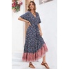 image:imageRVivimos Womens Summer V Neck Floral Print Boho Midi Dress  Short Sleeve Lightweight Breathable Material Button Up Tiered Ruffle Flowy Beach Dress Casual Daily Vacation Resort WearDarkblue