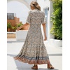 image:imageRVivimos Womens Summer V Neck Floral Print Boho Midi Dress  Short Sleeve Lightweight Breathable Material Button Up Tiered Ruffle Flowy Beach Dress Casual Daily Vacation Resort WearBeigefloral