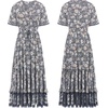 image:imageRVivimos Womens Summer V Neck Floral Print Boho Midi Dress  Short Sleeve Lightweight Breathable Material Button Up Tiered Ruffle Flowy Beach Dress Casual Daily Vacation Resort WearSmoke Black