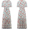 image:imageRVivimos Womens Summer V Neck Floral Print Boho Midi Dress  Short Sleeve Lightweight Breathable Material Button Up Tiered Ruffle Flowy Beach Dress Casual Daily Vacation Resort WearBeigeblue