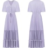 image:imageRVivimos Womens Summer V Neck Floral Print Boho Midi Dress  Short Sleeve Lightweight Breathable Material Button Up Tiered Ruffle Flowy Beach Dress Casual Daily Vacation Resort WearLilacpurple