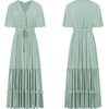image:imageRVivimos Womens Summer V Neck Floral Print Boho Midi Dress  Short Sleeve Lightweight Breathable Material Button Up Tiered Ruffle Flowy Beach Dress Casual Daily Vacation Resort WearSagegreen