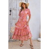 image:imageRVivimos Womens Summer V Neck Floral Print Boho Midi Dress  Short Sleeve Lightweight Breathable Material Button Up Tiered Ruffle Flowy Beach Dress Casual Daily Vacation Resort WearCoralpink