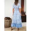 image:imageRVivimos Womens Summer V Neck Floral Print Boho Midi Dress  Short Sleeve Lightweight Breathable Material Button Up Tiered Ruffle Flowy Beach Dress Casual Daily Vacation Resort WearWhite