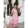 image:imageRVivimos Womens Summer V Neck Floral Print Boho Midi Dress  Short Sleeve Lightweight Breathable Material Button Up Tiered Ruffle Flowy Beach Dress Casual Daily Vacation Resort WearPinkfloral