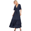 image:imageRVivimos Womens Summer V Neck Floral Print Boho Midi Dress  Short Sleeve Lightweight Breathable Material Button Up Tiered Ruffle Flowy Beach Dress Casual Daily Vacation Resort WearNavyblue