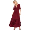 image:imageRVivimos Womens Summer V Neck Floral Print Boho Midi Dress  Short Sleeve Lightweight Breathable Material Button Up Tiered Ruffle Flowy Beach Dress Casual Daily Vacation Resort WearWine Red