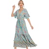 image:imageRVivimos Womens Summer V Neck Floral Print Boho Midi Dress  Short Sleeve Lightweight Breathable Material Button Up Tiered Ruffle Flowy Beach Dress Casual Daily Vacation Resort WearGreen2