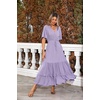image:imageRVivimos Womens Summer V Neck Floral Print Boho Midi Dress  Short Sleeve Lightweight Breathable Material Button Up Tiered Ruffle Flowy Beach Dress Casual Daily Vacation Resort WearLilacpurple
