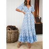 image:imageRVivimos Womens Summer V Neck Floral Print Boho Midi Dress  Short Sleeve Lightweight Breathable Material Button Up Tiered Ruffle Flowy Beach Dress Casual Daily Vacation Resort WearWhite