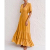 image:imageRVivimos Womens Summer V Neck Floral Print Boho Midi Dress  Short Sleeve Lightweight Breathable Material Button Up Tiered Ruffle Flowy Beach Dress Casual Daily Vacation Resort WearGinger