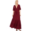 image:imageRVivimos Womens Summer V Neck Floral Print Boho Midi Dress  Short Sleeve Lightweight Breathable Material Button Up Tiered Ruffle Flowy Beach Dress Casual Daily Vacation Resort WearWine Red