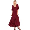 image:imageRVivimos Womens Summer V Neck Floral Print Boho Midi Dress  Short Sleeve Lightweight Breathable Material Button Up Tiered Ruffle Flowy Beach Dress Casual Daily Vacation Resort WearWine Red