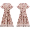 image:imageRVivimos Womens Summer V Neck Floral Print Boho Midi Dress  Short Sleeve Lightweight Breathable Material Button Up Tiered Ruffle Flowy Beach Dress Casual Daily Vacation Resort WearWhitepink