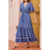 image:imageRVivimos Womens Summer V Neck Floral Print Boho Midi Dress  Short Sleeve Lightweight Breathable Material Button Up Tiered Ruffle Flowy Beach Dress Casual Daily Vacation Resort WearBlue
