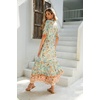 image:imageRVivimos Womens Summer V Neck Floral Print Boho Midi Dress  Short Sleeve Lightweight Breathable Material Button Up Tiered Ruffle Flowy Beach Dress Casual Daily Vacation Resort WearAquafloral