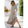 image:imageRVivimos Womens Summer V Neck Floral Print Boho Midi Dress  Short Sleeve Lightweight Breathable Material Button Up Tiered Ruffle Flowy Beach Dress Casual Daily Vacation Resort WearBeigefloral