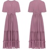 image:imageRVivimos Womens Summer V Neck Floral Print Boho Midi Dress  Short Sleeve Lightweight Breathable Material Button Up Tiered Ruffle Flowy Beach Dress Casual Daily Vacation Resort WearMauve