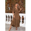 image:imageRVivimos Womens Summer V Neck Floral Print Boho Midi Dress  Short Sleeve Lightweight Breathable Material Button Up Tiered Ruffle Flowy Beach Dress Casual Daily Vacation Resort WearDark Khaki
