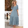 image:imageRVivimos Womens Summer V Neck Floral Print Boho Midi Dress  Short Sleeve Lightweight Breathable Material Button Up Tiered Ruffle Flowy Beach Dress Casual Daily Vacation Resort WearHazeblue