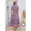 image:imageRVivimos Womens Summer V Neck Floral Print Boho Midi Dress  Short Sleeve Lightweight Breathable Material Button Up Tiered Ruffle Flowy Beach Dress Casual Daily Vacation Resort WearDarkpurple