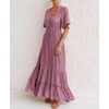 image:imageRVivimos Womens Summer V Neck Floral Print Boho Midi Dress  Short Sleeve Lightweight Breathable Material Button Up Tiered Ruffle Flowy Beach Dress Casual Daily Vacation Resort WearMauve