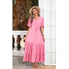 image:imageRVivimos Womens Summer V Neck Floral Print Boho Midi Dress  Short Sleeve Lightweight Breathable Material Button Up Tiered Ruffle Flowy Beach Dress Casual Daily Vacation Resort WearRosepink