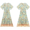 image:imageRVivimos Womens Summer V Neck Floral Print Boho Midi Dress  Short Sleeve Lightweight Breathable Material Button Up Tiered Ruffle Flowy Beach Dress Casual Daily Vacation Resort WearAquafloral