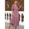 image:imageRVivimos Womens Summer V Neck Floral Print Boho Midi Dress  Short Sleeve Lightweight Breathable Material Button Up Tiered Ruffle Flowy Beach Dress Casual Daily Vacation Resort WearMauve