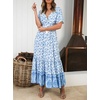 image:imageRVivimos Womens Summer V Neck Floral Print Boho Midi Dress  Short Sleeve Lightweight Breathable Material Button Up Tiered Ruffle Flowy Beach Dress Casual Daily Vacation Resort WearWhite