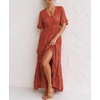 image:imageRVivimos Womens Summer V Neck Floral Print Boho Midi Dress  Short Sleeve Lightweight Breathable Material Button Up Tiered Ruffle Flowy Beach Dress Casual Daily Vacation Resort WearBurntorange
