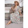 image:imageRVivimos Womens Summer V Neck Floral Print Boho Midi Dress  Short Sleeve Lightweight Breathable Material Button Up Tiered Ruffle Flowy Beach Dress Casual Daily Vacation Resort WearBeigeblue