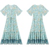 image:imageRVivimos Womens Summer V Neck Floral Print Boho Midi Dress  Short Sleeve Lightweight Breathable Material Button Up Tiered Ruffle Flowy Beach Dress Casual Daily Vacation Resort WearBlueturquoisefloral