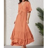 image:imageRVivimos Womens Summer V Neck Floral Print Boho Midi Dress  Short Sleeve Lightweight Breathable Material Button Up Tiered Ruffle Flowy Beach Dress Casual Daily Vacation Resort WearOrange