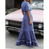 image:imageRVivimos Womens Summer V Neck Floral Print Boho Midi Dress  Short Sleeve Lightweight Breathable Material Button Up Tiered Ruffle Flowy Beach Dress Casual Daily Vacation Resort WearBlue