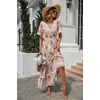 image:imageRVivimos Womens Summer V Neck Floral Print Boho Midi Dress  Short Sleeve Lightweight Breathable Material Button Up Tiered Ruffle Flowy Beach Dress Casual Daily Vacation Resort WearWhitepink