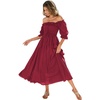 image:imageRVivimos Women Summer Cotton A Line Flowy Long Dresses  Half Sleeve Ruffled Vintage Elegant Smocked Backless Dress Maternity Shoot Baby Shower Casual Vacation OutfitsBurgundy2