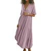 image:imageRVivimos Womens Summer Cotton Casual Flowy Maxi Dress  Short Sleeve V Neck Empire Waist Boho Tiered Ruffle Beach Vacation Loose Long DressesDusty Purple