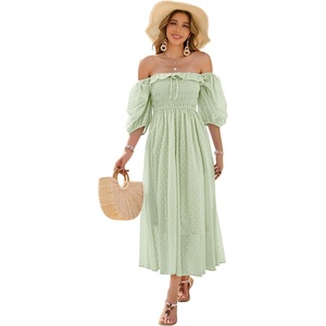 image:imageRVivimos Women Summer Cotton A Line Flowy Long Dresses  Half Sleeve Ruffled Vintage Elegant Smocked Backless Dress Maternity Shoot Baby Shower Casual Vacation OutfitsSage Green1