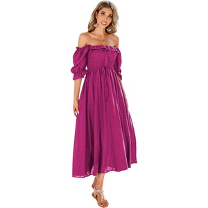 image:imageRVivimos Women Summer Cotton A Line Flowy Long Dresses  Half Sleeve Ruffled Vintage Elegant Smocked Backless Dress Maternity Shoot Baby Shower Casual Vacation OutfitsMagenta2