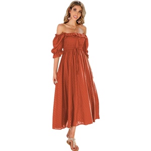 image:imageRVivimos Women Summer Cotton A Line Flowy Long Dresses  Half Sleeve Ruffled Vintage Elegant Smocked Backless Dress Maternity Shoot Baby Shower Casual Vacation OutfitsOrange2