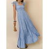 image:imageRVivimos 2026 Summer Cotton Plaid Maxi Dresses for Women Flutter Sleeve Square Neck Smocked Ruffle Flowy Tiered Casual DressBlue