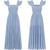 image:imageRVivimos 2026 Summer Cotton Plaid Maxi Dresses for Women Flutter Sleeve Square Neck Smocked Ruffle Flowy Tiered Casual DressBlue