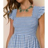 image:imageRVivimos 2026 Summer Cotton Plaid Maxi Dresses for Women Flutter Sleeve Square Neck Smocked Ruffle Flowy Tiered Casual DressBlue