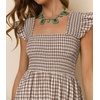 image:imageRVivimos 2026 Summer Cotton Plaid Maxi Dresses for Women Flutter Sleeve Square Neck Smocked Ruffle Flowy Tiered Casual DressBrown