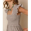 image:imageRVivimos 2026 Summer Cotton Plaid Maxi Dresses for Women Flutter Sleeve Square Neck Smocked Ruffle Flowy Tiered Casual DressBrown