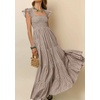 image:imageRVivimos 2026 Summer Cotton Plaid Maxi Dresses for Women Flutter Sleeve Square Neck Smocked Ruffle Flowy Tiered Casual DressBrown