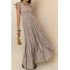 image:imageRVivimos 2026 Summer Cotton Plaid Maxi Dresses for Women Flutter Sleeve Square Neck Smocked Ruffle Flowy Tiered Casual DressBrown