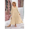 image:imageRVivimos Long Sleeve V Neck Flowy Maxi Dresses for Women  Lightweight Fabric Empire Waist Layered Ruffle Hem Boho Casual Long Dress Daily Wear Beach Vacation ClothesLight Khaki
