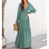 image:imageRVivimos Long Sleeve V Neck Flowy Maxi Dresses for Women  Lightweight Fabric Empire Waist Layered Ruffle Hem Boho Casual Long Dress Daily Wear Beach Vacation ClothesTeal Green
